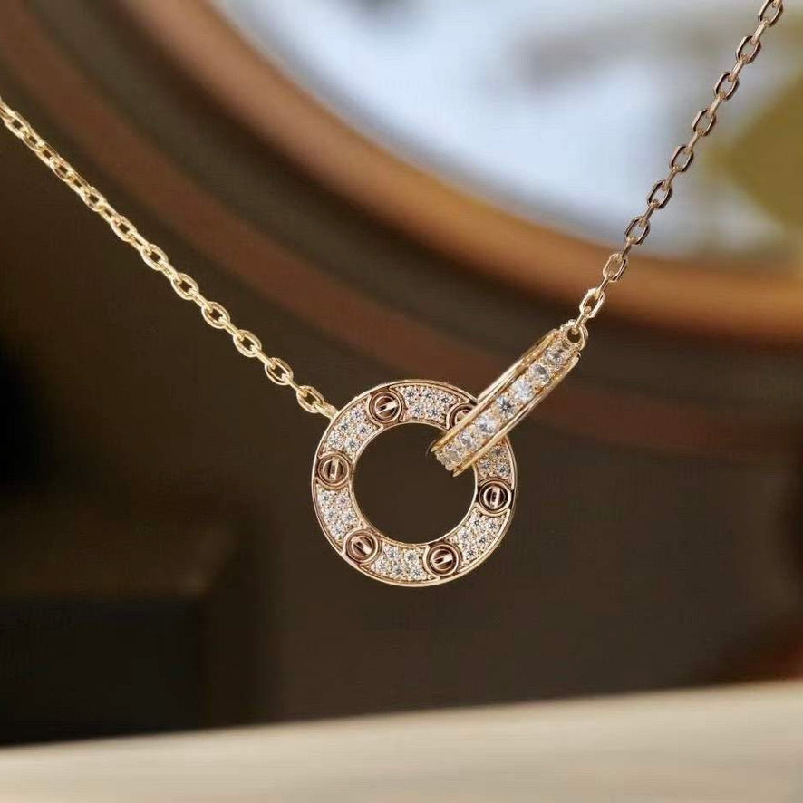 [Moco]LOVE 7,6 MM HALSKETTE ROSÉGOLD UND SILBER VOLLER DIAMANT