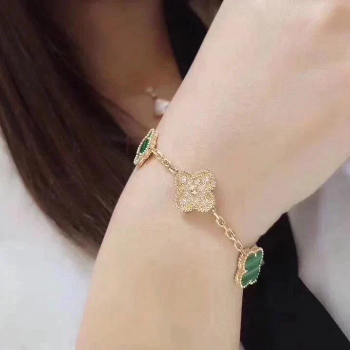 [Moco]CLOVER  5 MOTIF MALACHITE DIAMOND BRACELET