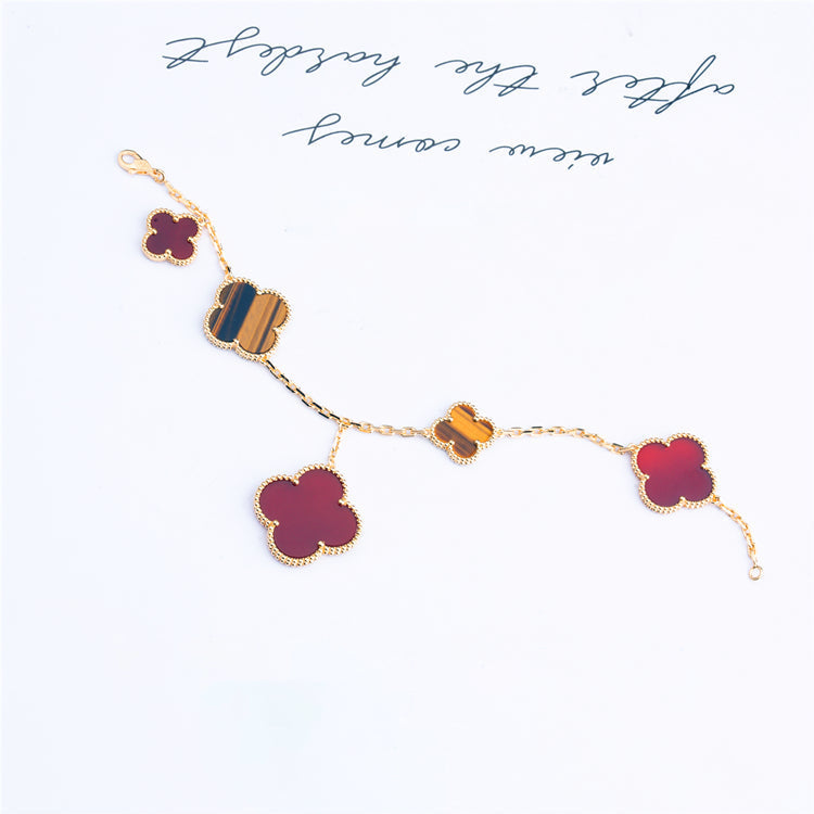 [Moco]CLOVER BRACELET 5 MOTIFS CARNELIAN TIGER EYE