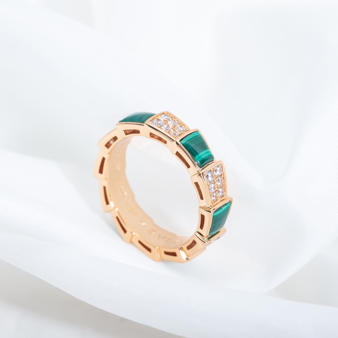 [Moco]SERPENTI RING PINK GOLD MALACHITE DIAMOND PAVED 4MM