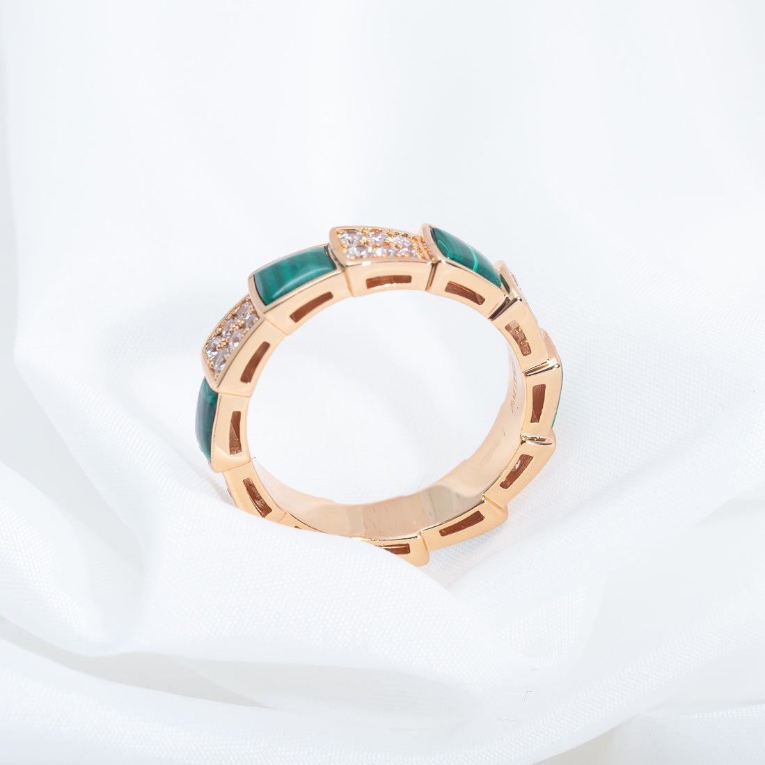 [Moco]SERPENTI RING PINK GOLD MALACHITE DIAMOND PAVED 4MM