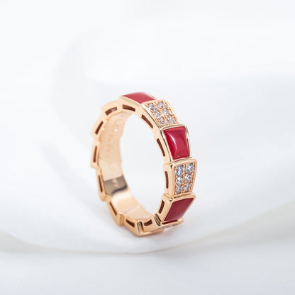 [Moco]SERPENTI RING PINK GOLD CARNELIAN DIAMOND PAVED 4MM