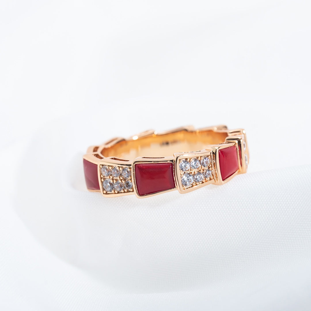 [Moco]SERPENTI RING PINK GOLD CARNELIAN DIAMOND PAVED 4MM