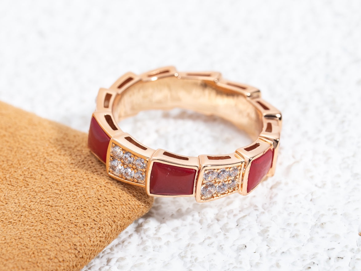 [Moco]SERPENTI RING PINK GOLD CARNELIAN DIAMOND PAVED 4MM