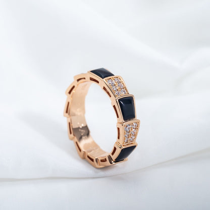 [Moco]SERPENTI RING PINK GOLD BLACK MOP DIAMOND PAVED 4MM