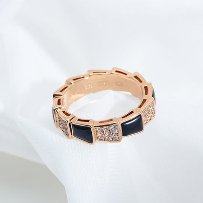 [Moco]SERPENTI RING PINK GOLD BLACK MOP DIAMOND PAVED 4MM