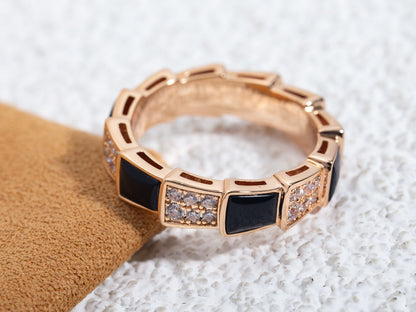 [Moco]SERPENTI RING PINK GOLD BLACK MOP DIAMOND PAVED 4MM