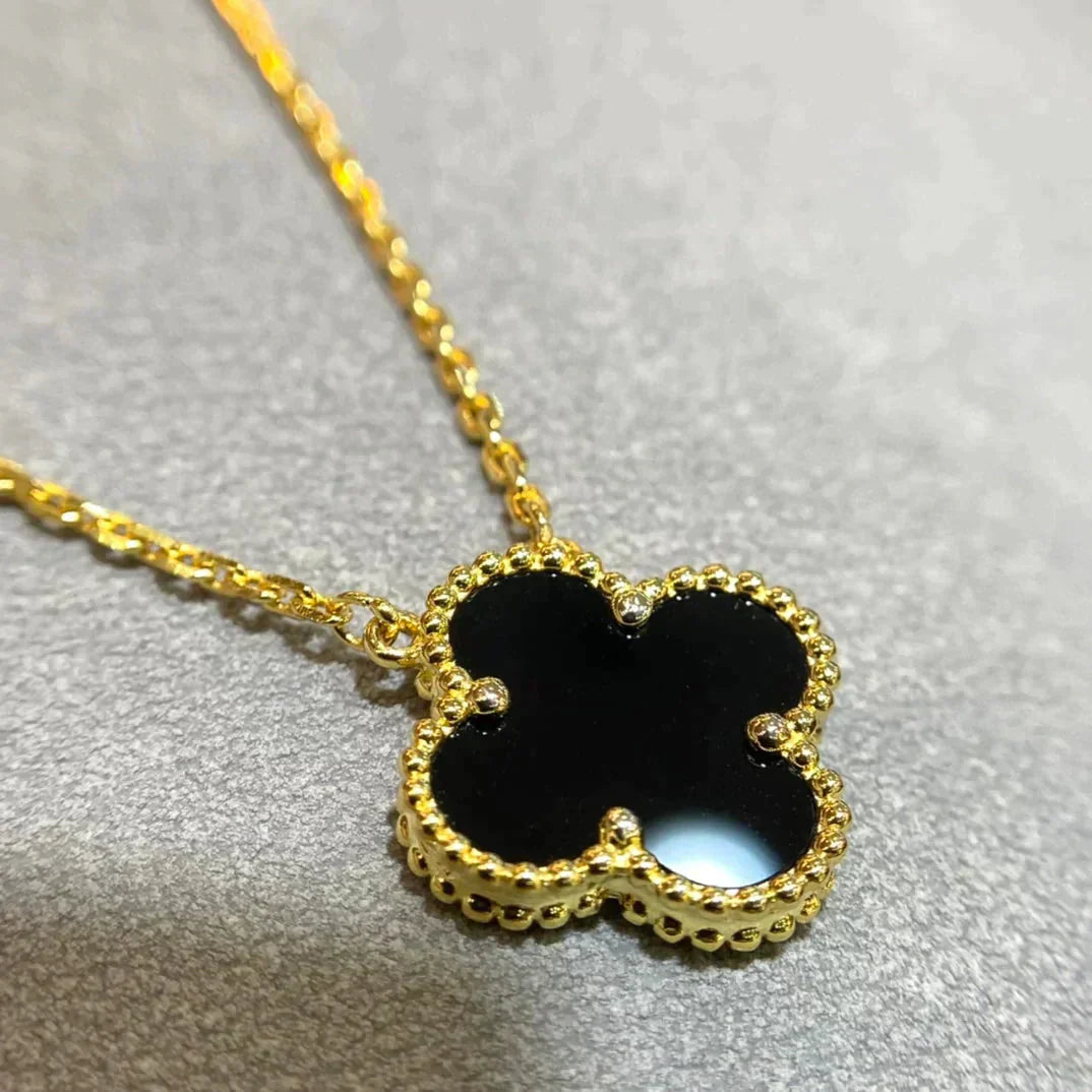 [Moco]CLOVER 15MM BLACK ONYX SINGLE FLOWER NECKLACE