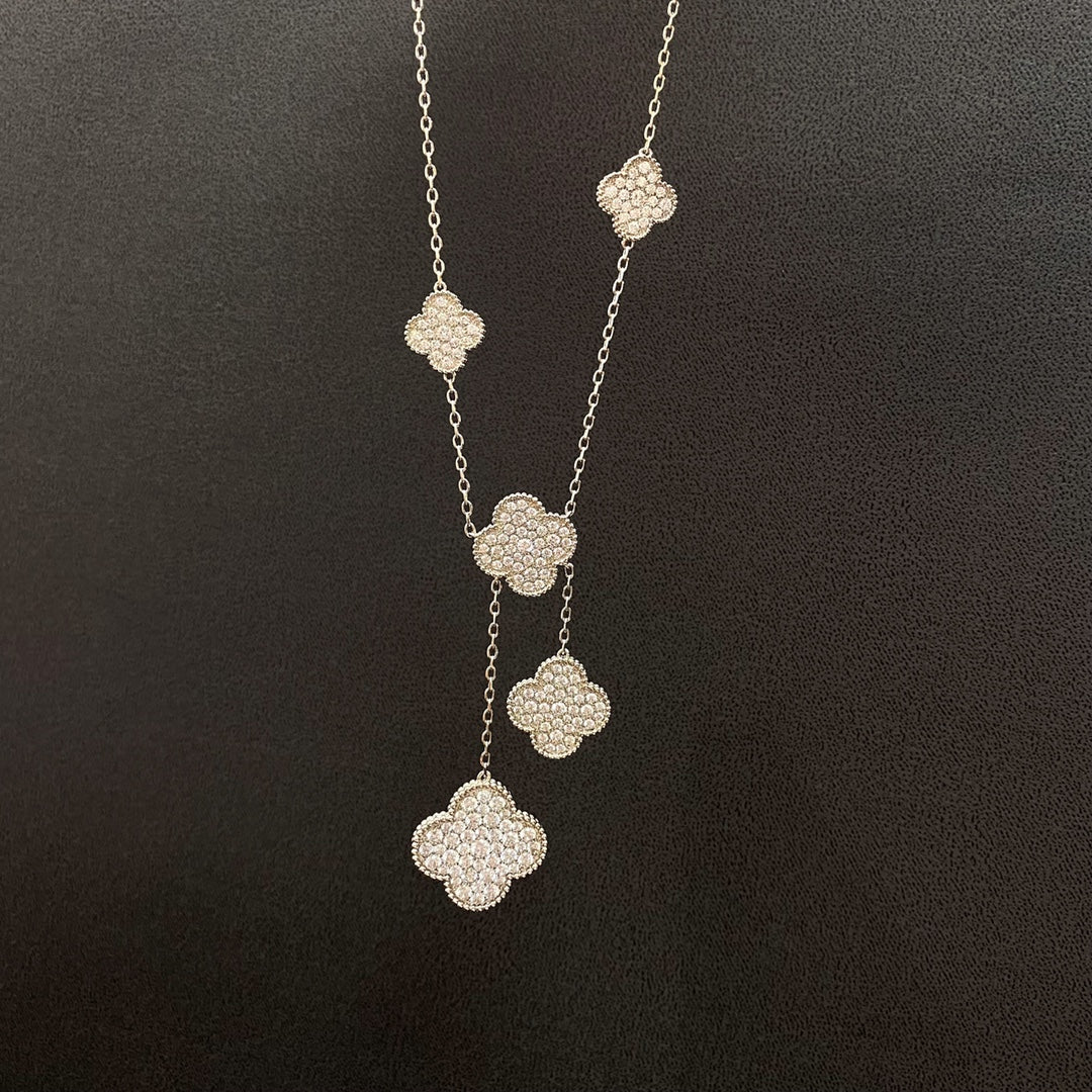 [Moco]CLOVER 5 MOTIFS SILVER DIAMONDS NECKLACE