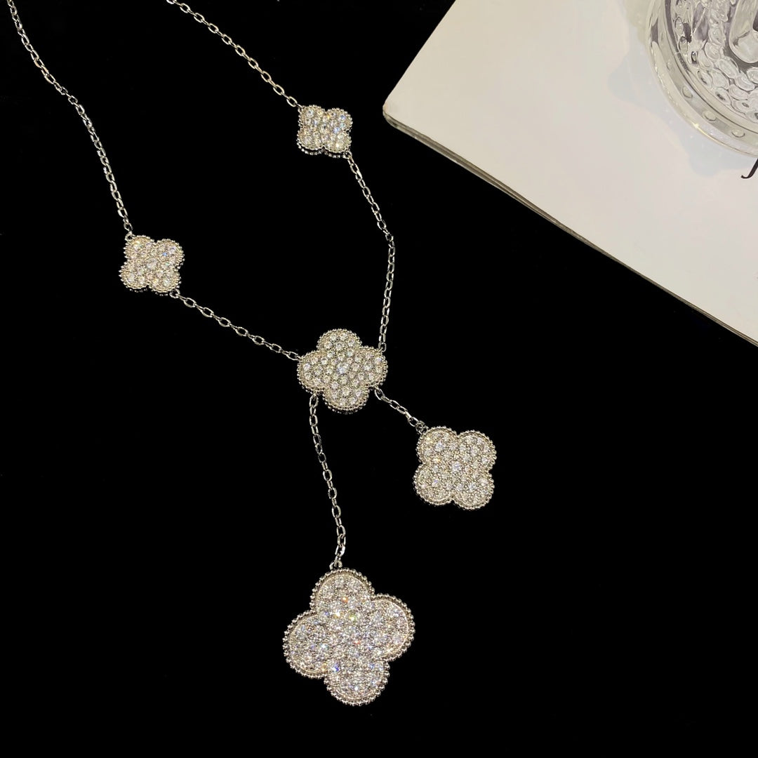 [Moco]CLOVER 5 MOTIFS SILVER DIAMONDS NECKLACE