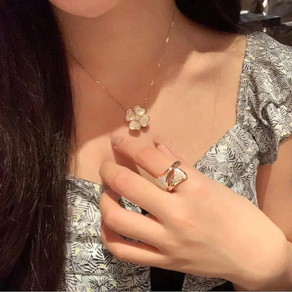 [Moco]CLOVER MOP DIAMOND ROSE GOLD NECKLACE