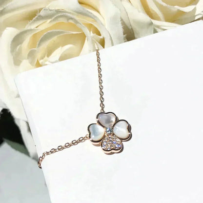 [Moco]CLOVER MOP DIAMOND ROSE GOLD NECKLACE