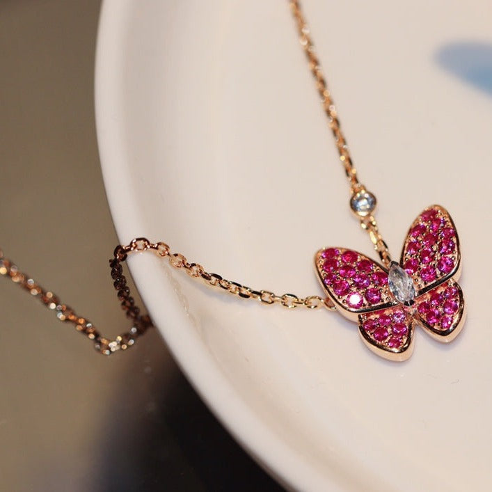 [Moco]BUTTERFLY RED DIAMOND ROSE GOLD NECKLACE