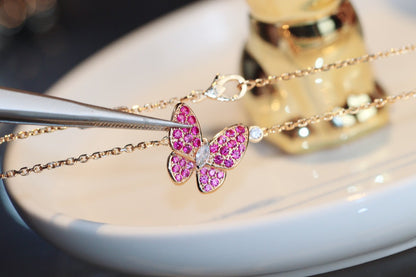 [Moco]BUTTERFLY RED DIAMOND ROSE GOLD NECKLACE