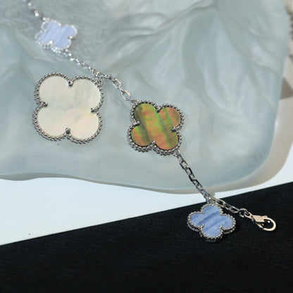 [Moco]CLOVER BRACELET 5 MOTIFS MOP CHALCEDONY SILVER