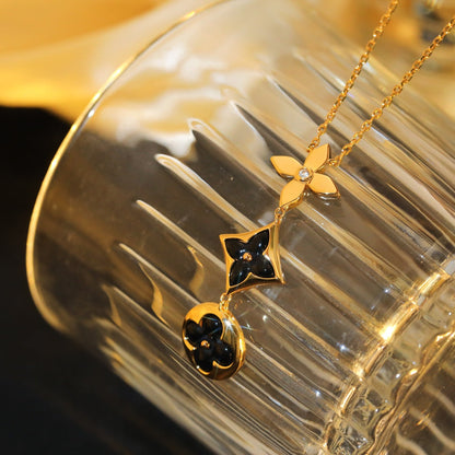 [Moco]STAR AND SUN ONYX PINK GOLD NECKLACE