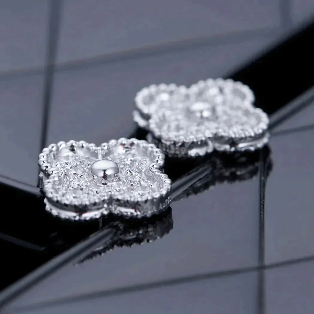 [Moco]CLOVER 1 MOTIFS DIAMANT OHRSTECKER SILBER