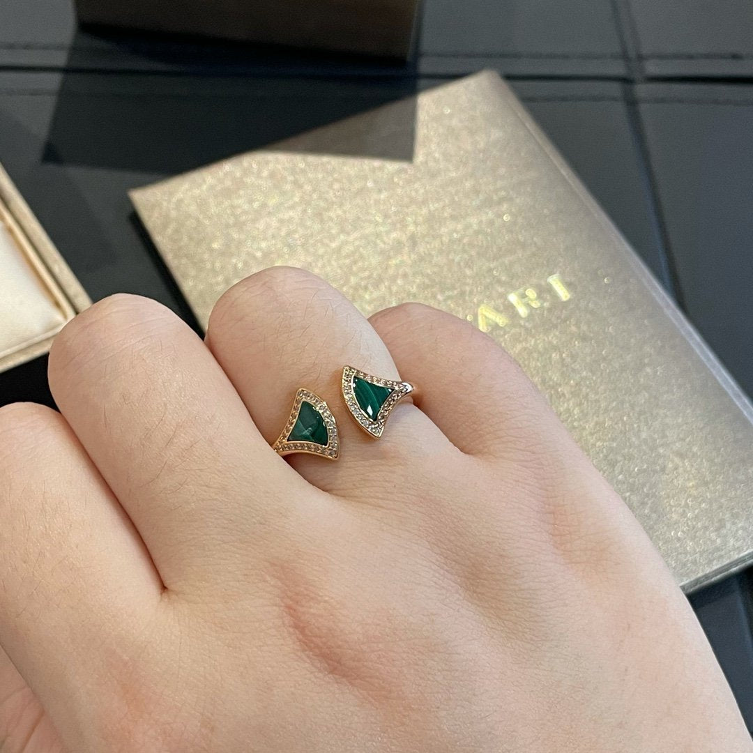 [Moco]DREAM MALACHITE DIAMOND OPEN RING