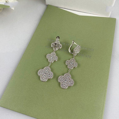 [Moco]CLOVER 3 MOTIF DIAMOND SILVER DROP EARRINGS