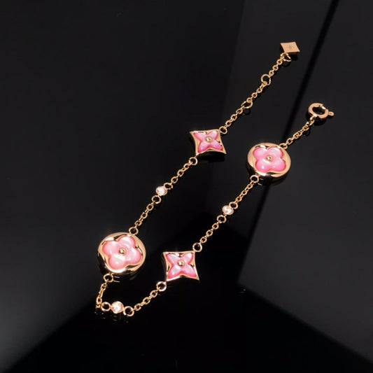 [Moco]Stern und Sonne 4 Motiv rosa Mop rosa Gold Armband 