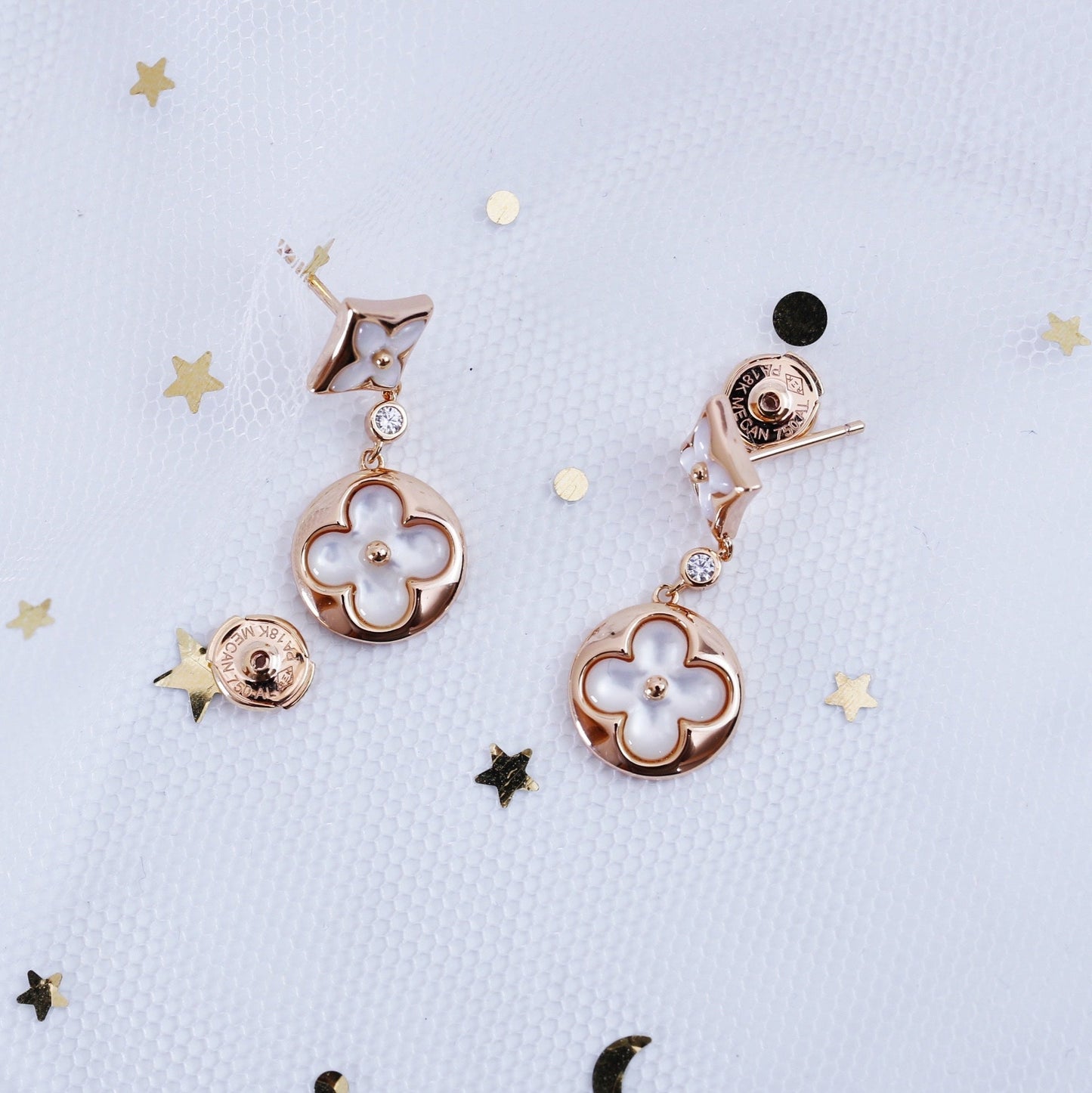 [Moco]STAR AND SUN PINK GOLD MOP DROP EARRINGS