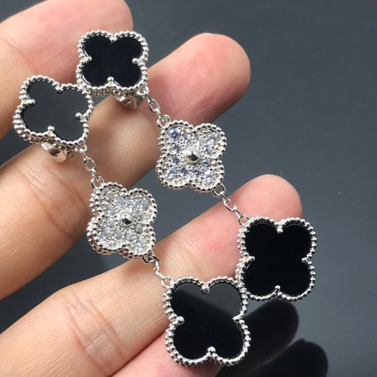 [Moco] KLEEBLATT 3 MOTIV DIAMANT ONYX SILBER OHRRINGE