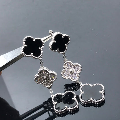 [Moco]CLOVER 3 MOTIF DIAMOND ONYX SILVER EARRINGS