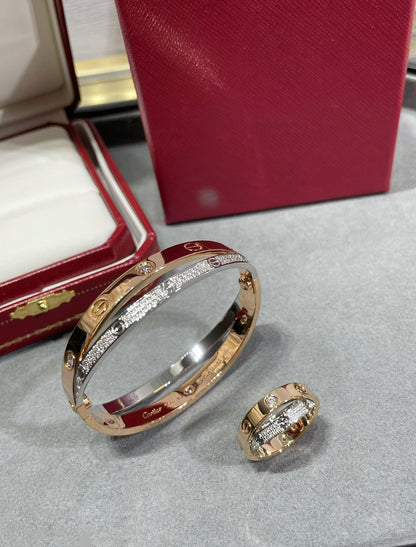 [Moco]LOVE PINK GOLD SILVER DIAMOND DOUBLE RING