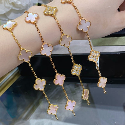 [Moco]CLOVER 5 MOTIF DIAMOND PINK MOP PINK GOLD BRACELET