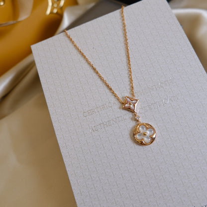 [Moco]STAR AND SUN WHITE MOP 2 MOTIF PINK GOLD NECKLACE