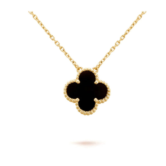 [Moco]CLOVER 15MM BLACK ONYX SINGLE FLOWER NECKLACE