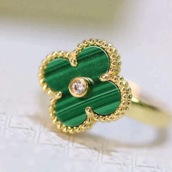 [Moco]CLOVER MALACHIT RING GOLD DIAMANT