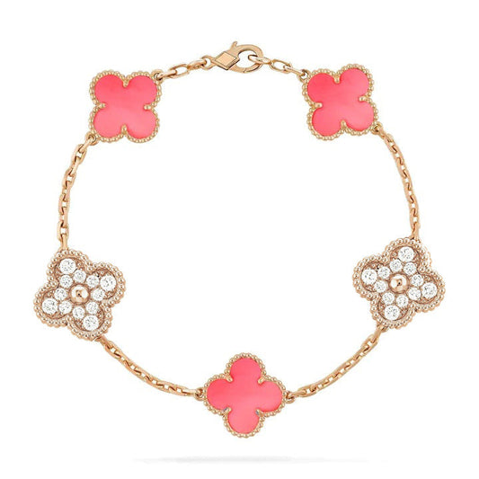 [Moco]CLOVER 5 MOTIV DIAMOND PINK MOP PINK GOLD ARMBAND