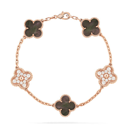 [Moco]CLOVER 5 MOTIVE DARK MOP UND DIAMANTEN ROSA GOLD ARMBAND 