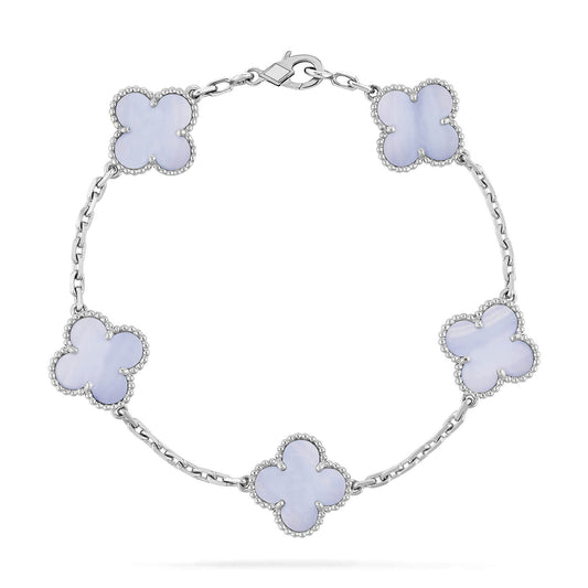 [Moco]CLOVER 5 MOTIV LILA CHALCEDON ARMBAND SILBER 