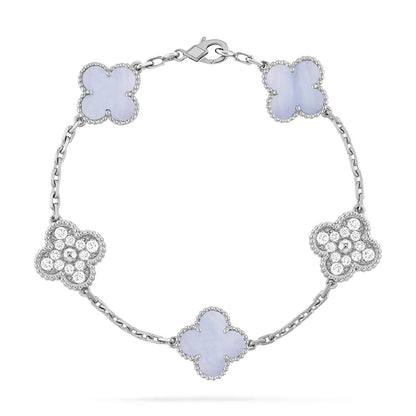 [Moco]CLOVER  5 MOTIF DIAMOND PURPLE CHALCEDONY BRACELET SILVER