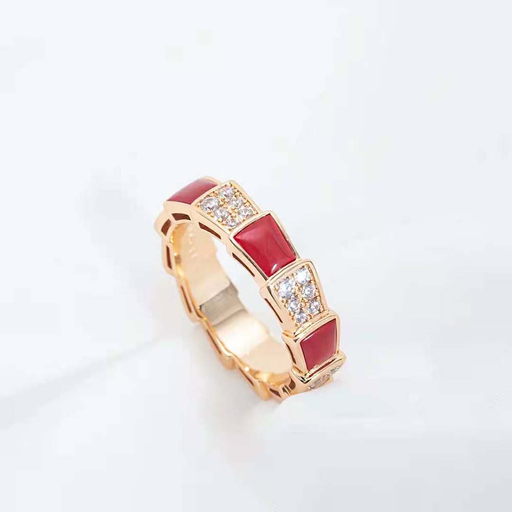 [Moco]SERPENTI RING PINK GOLD CARNELIAN DIAMOND PAVED 4MM