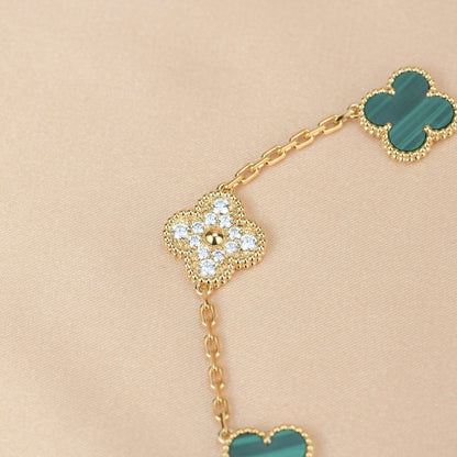 [Moco]CLOVER  5 MOTIF MALACHITE DIAMOND BRACELET