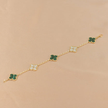 [Moco]CLOVER  5 MOTIF MALACHITE DIAMOND BRACELET