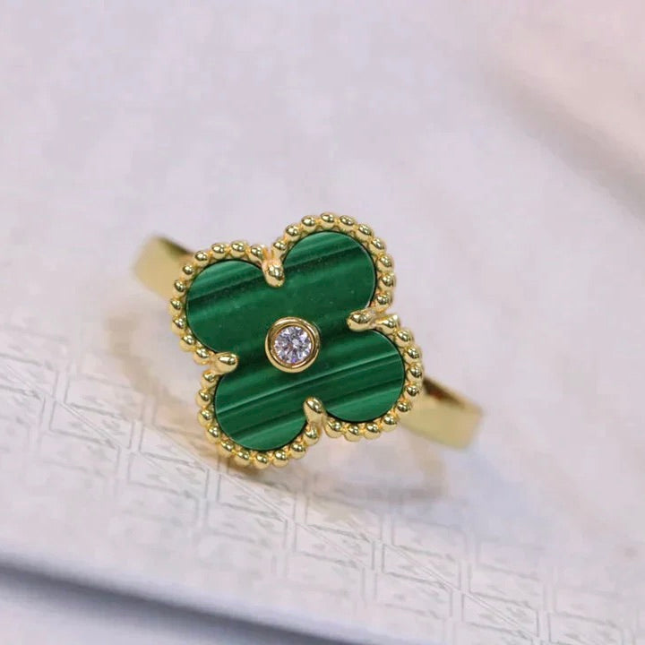 [Moco]CLOVER MALACHIT RING GOLD DIAMANT