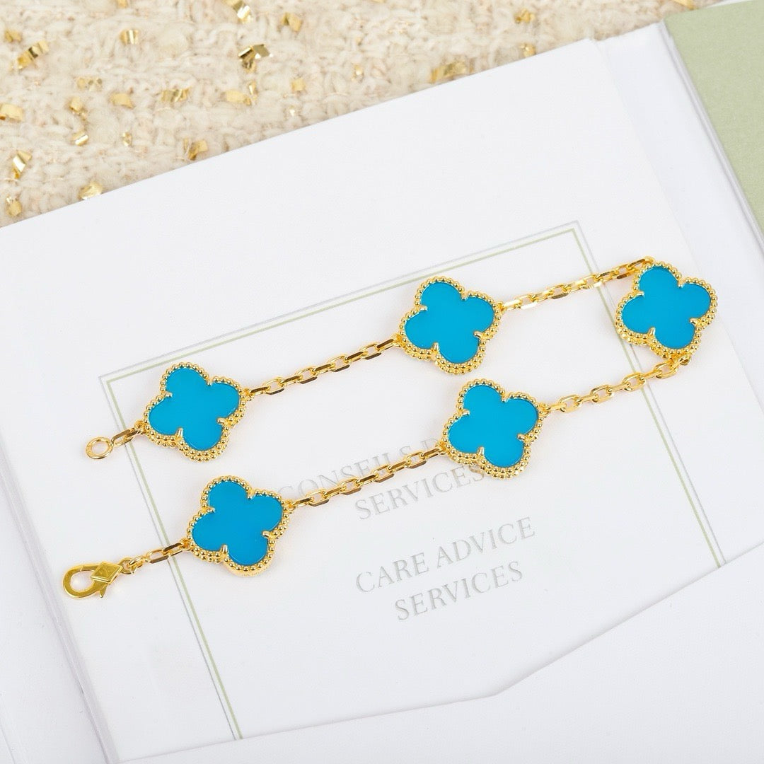 [Moco]CLOVER 5 MOTIFS TURQUOISE BRACELET