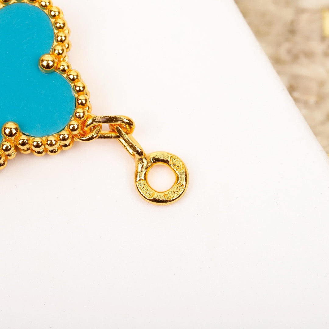 [Moco]CLOVER 5 MOTIF TURQUOISE DIAMOND GOLD BRACELET