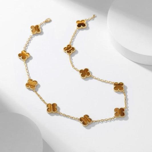 [ROYAL]CLOVERS THE 10-MOTIFS TIGER EYE NECKLACE