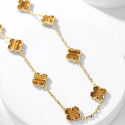 [ROYAL]CLOVERS THE 10-MOTIFS TIGER EYE NECKLACE