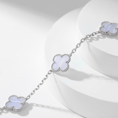 [ROYAL]CLOVERS THE  10-MOTIFS PURPLE CHALCEDONY NECKLACE