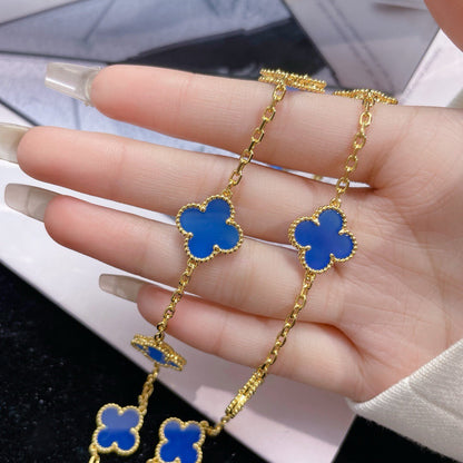 [ROYAL]CLOVERS THE 10-MOTIFS BLUE AGATE NECKLACE