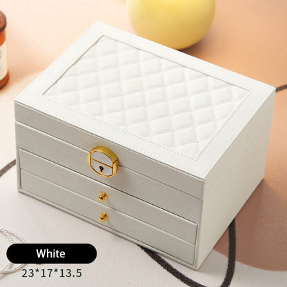 RHOMBUS PATTERN THREE-LAYER JEWELRY BOX WITH LOCK