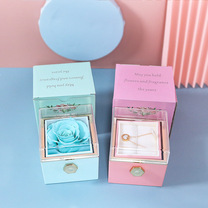 CREATIVE ROTATING PRESERVED ROSE JEWELRY GIFT BOX（NO LOGO)