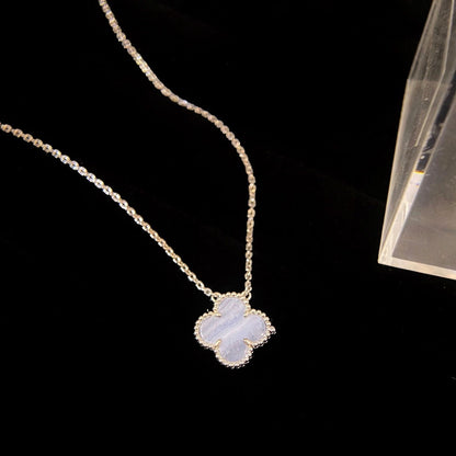 [Moco]CLOVER 15MM BLUE CHALCEDONY NECKLACE SILVER