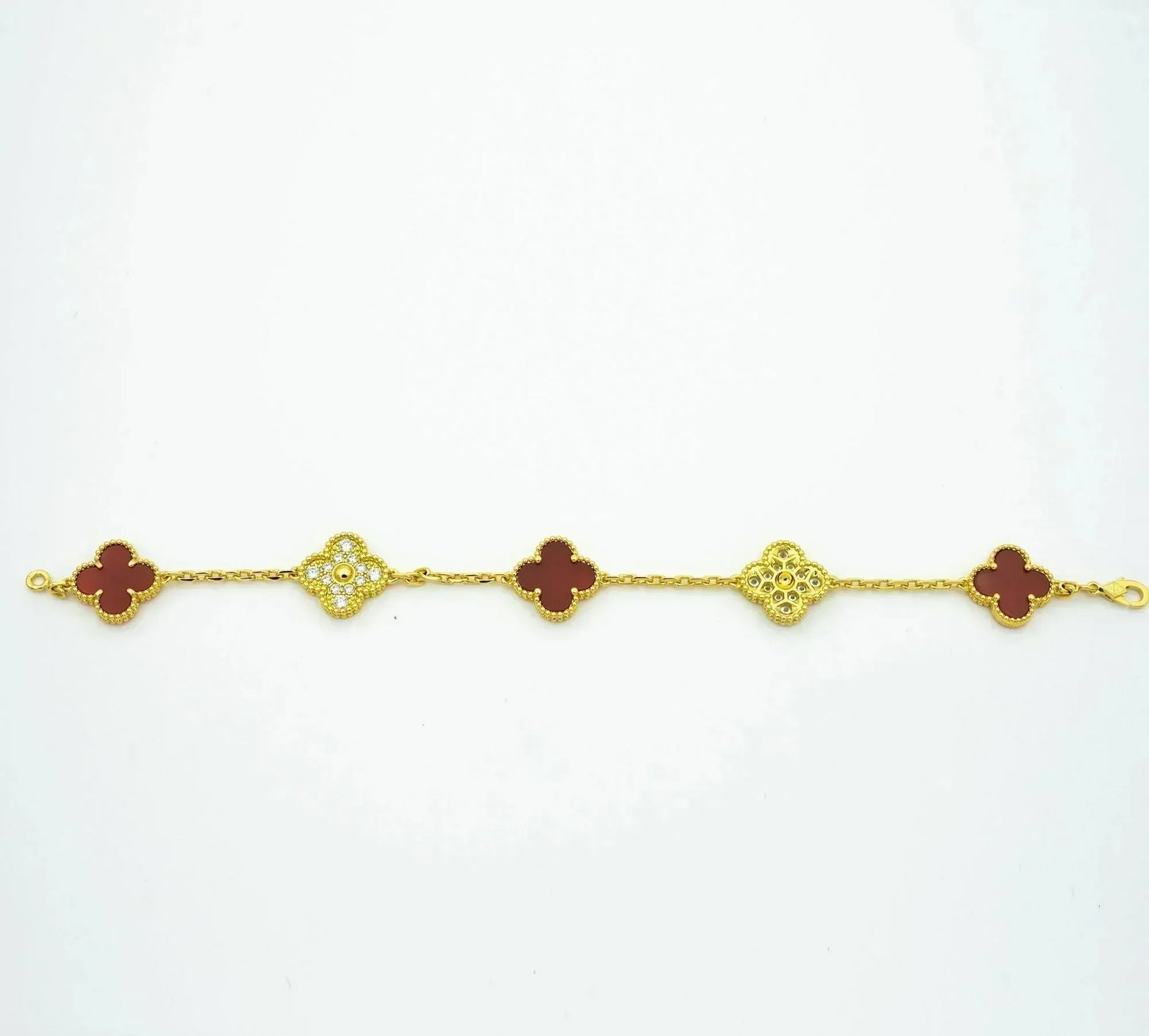 [Moco]CLOVER 5 MOTIFS CARNELIAN DIAMOND BRACELET